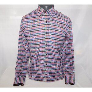 Franco Negretti Montreal Pink Blue Black Colorful Plaid Button Front Shirt Men M